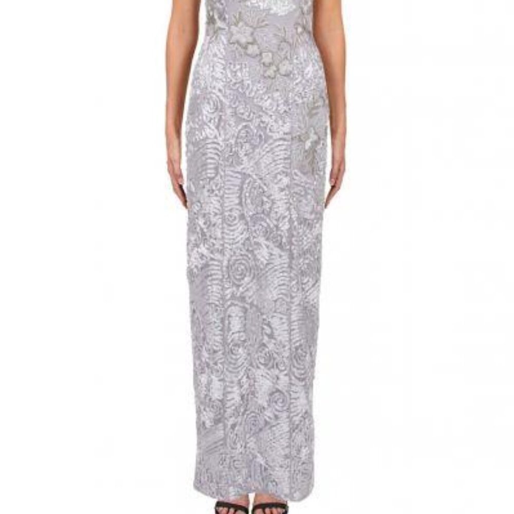 SALE NWT Sue Wong N4332 Nylon/Polyester Evening Dress Platinum Size 4 - Picture 2 of 6